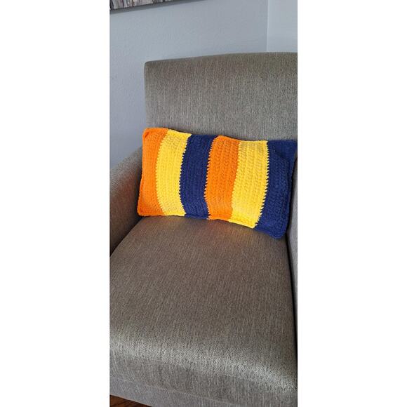 Handmade crochet colorful lumbar pillow - Picture 2 of 3